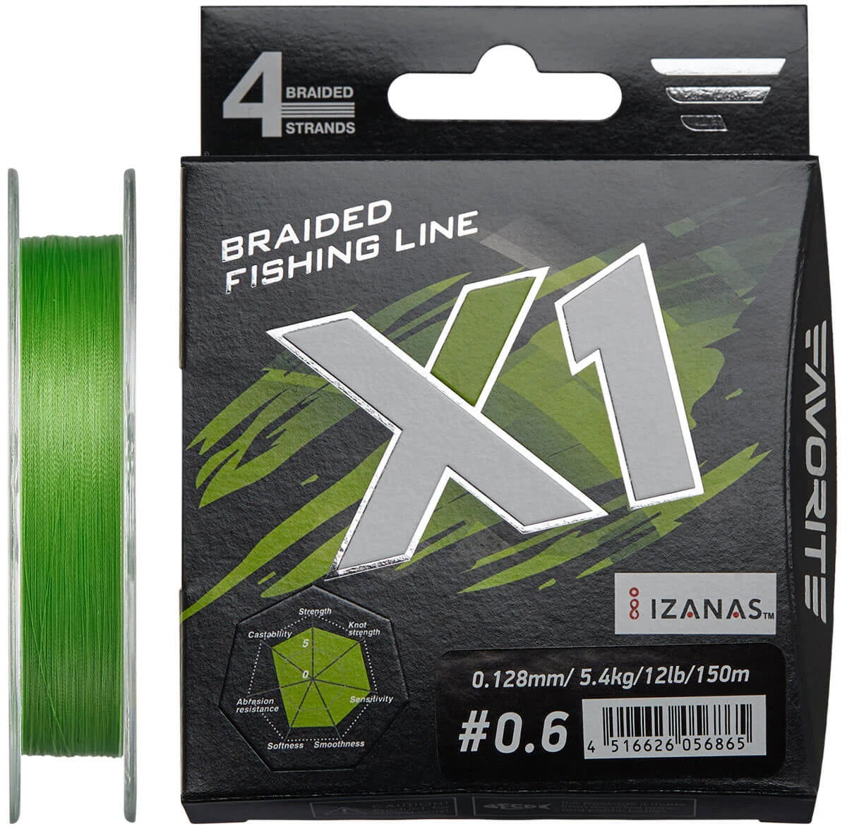 Braided Line Favorite X1 PE 4X 150 m (l.green) - Emerald Ripple