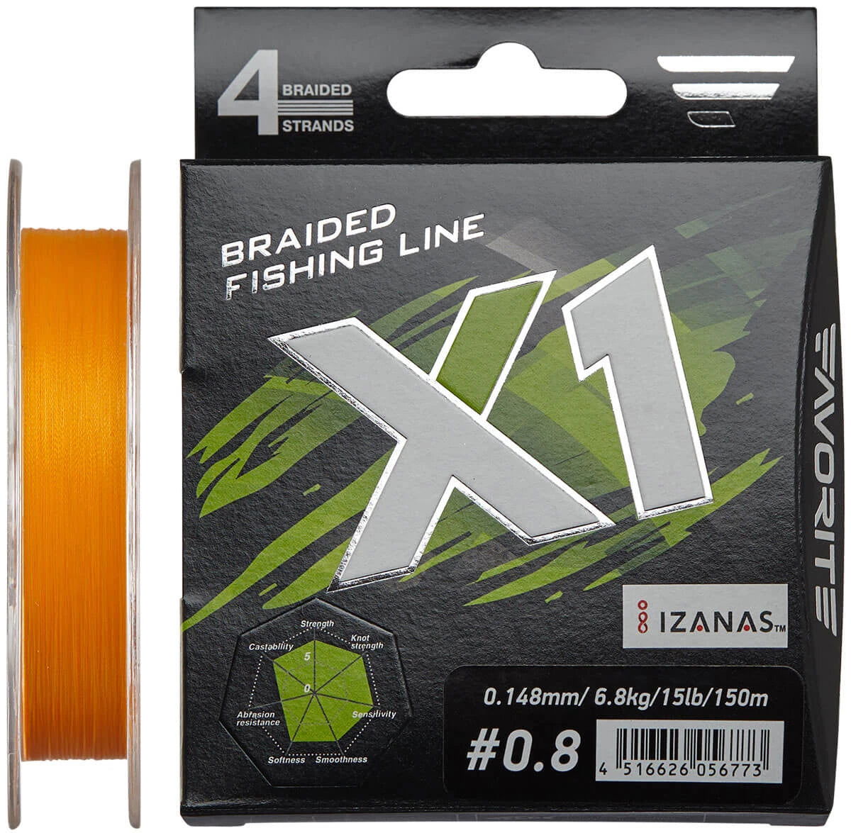 Braided Line Favorite X1 PE 4X 150 m (orange) - Emerald Ripple