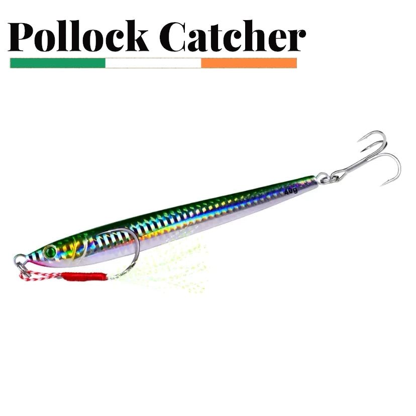 Green Metal Jig Lure 40g "Pollock Catcher" - Emerald Ripple