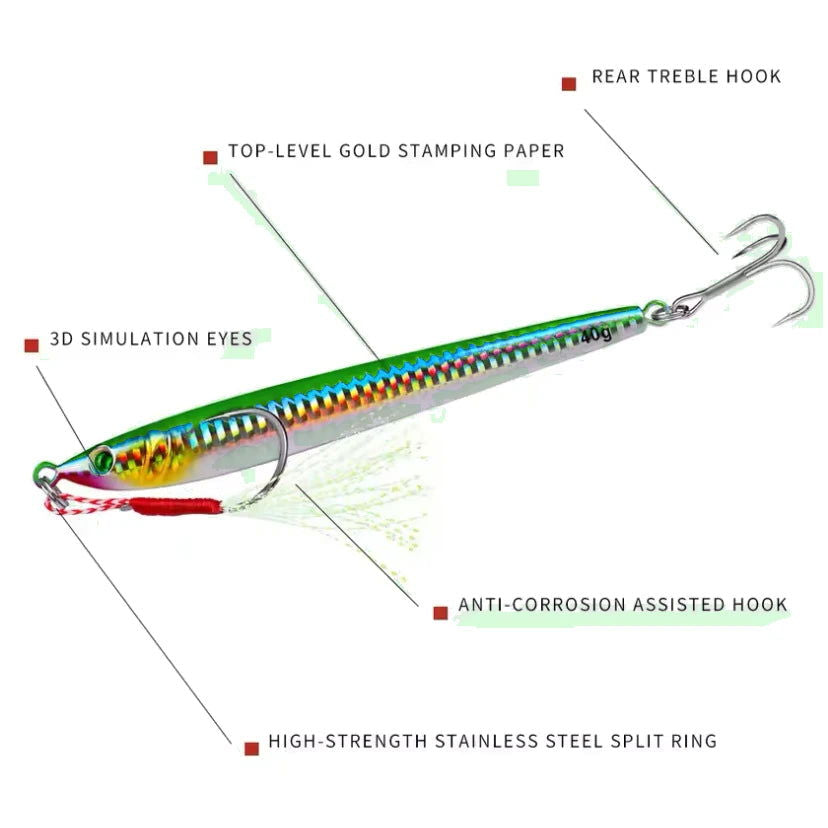 Green Metal Jig Lure 40g "Pollock Catcher" - Emerald Ripple