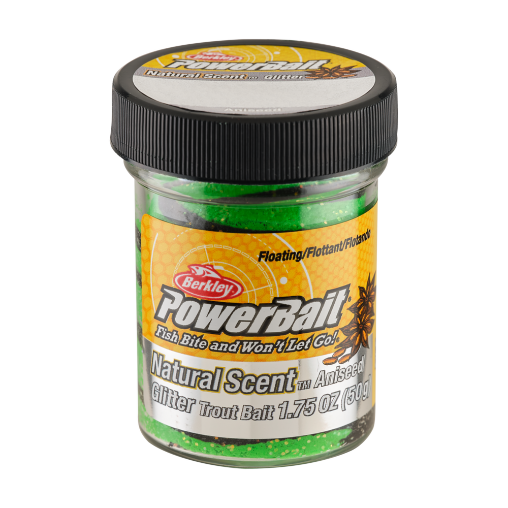 Berkley PowerBait Natural Glitter Floating Trout Bait Aniseed Spring Green/Black