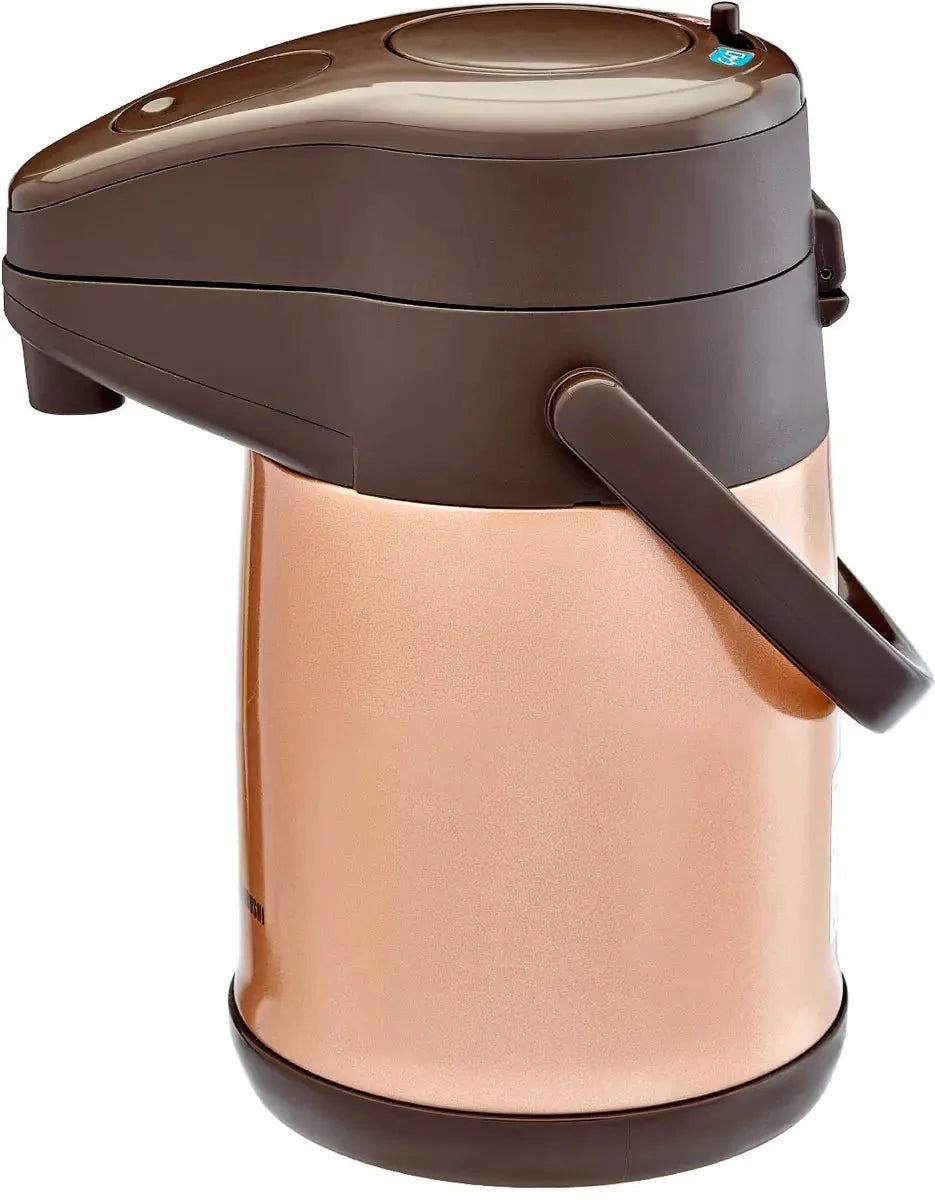 Side view of Zojirushi Air Pot gold 2.2L–3.0L insulated dispenser, durable pump action for tea and coffee service in Ireland