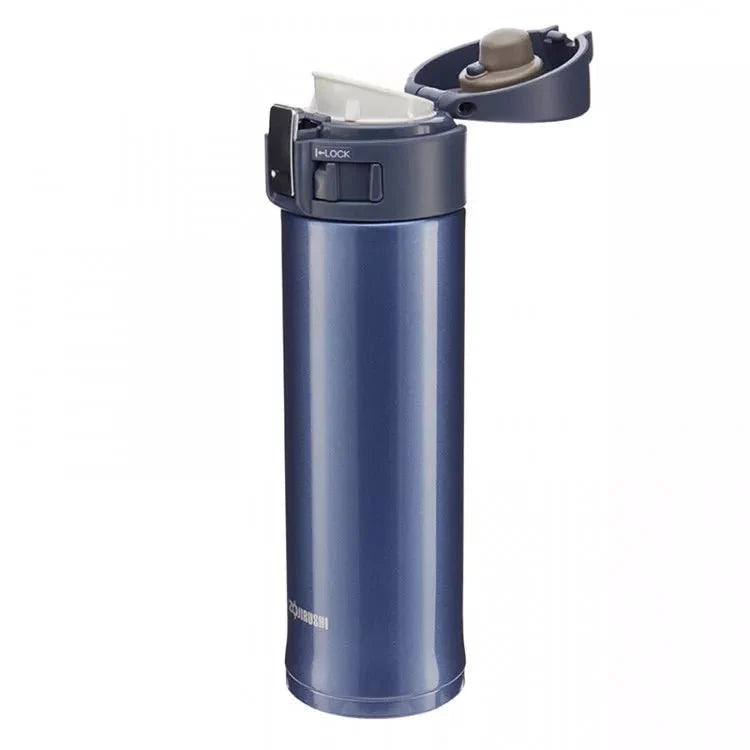 Compact blue Zojirushi stainless steel mug with vacuum insulation, ideal for commuting and daily use in Ireland