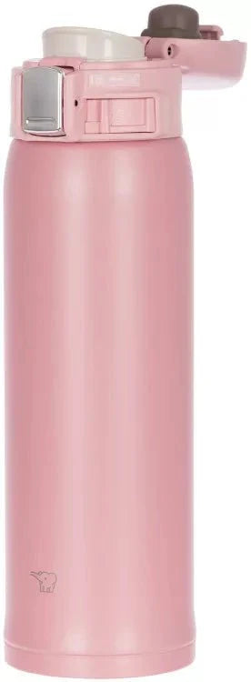 Elegant pink Zojirushi SH-5 Series thermal mug, slim stainless steel body with leak-proof flip lid