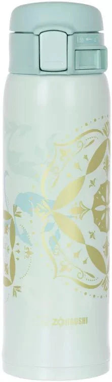 Zojirushi SM-SG48 travel mug 480 ml in white with gold floral design, vacuum insulated stainless steel