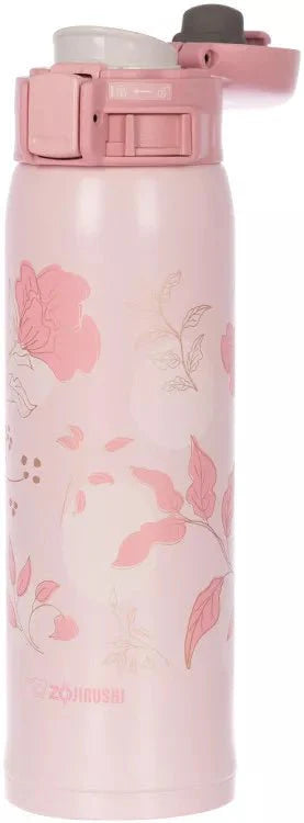 Zojirushi SM-SG48 pink stainless steel travel mug floral design side view