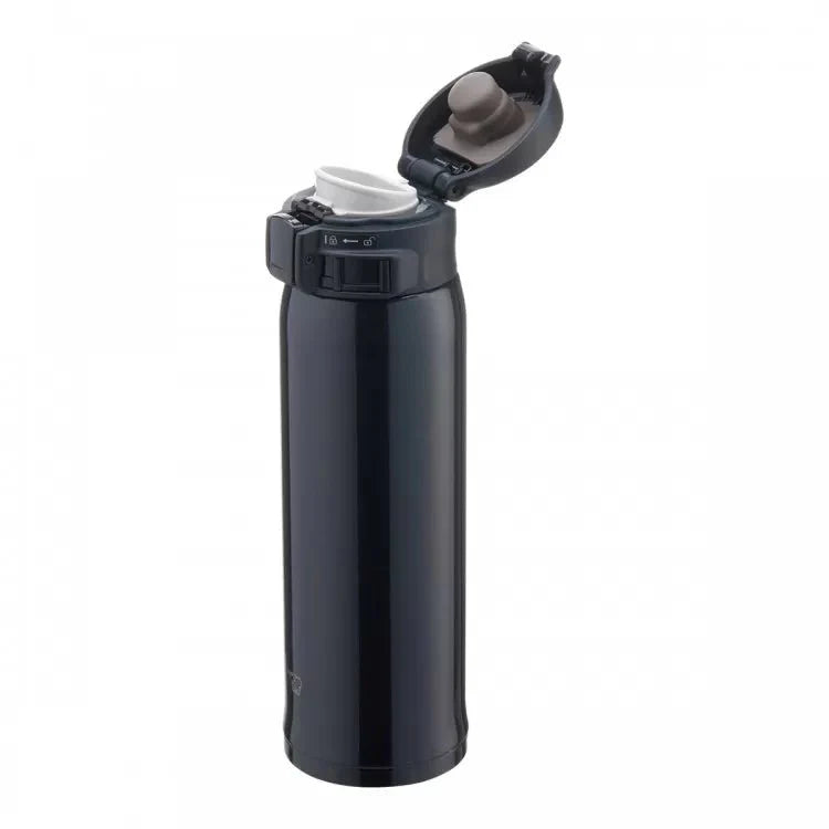 Side view Zojirushi SM-SR insulated travel mug black slim stainless steel design 480ml 600ml