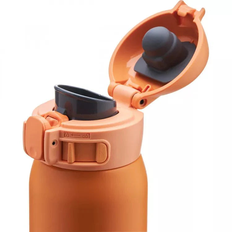 Leakproof Zojirushi SM-WA Series 480ml thermos mug, orange travel cup with flip-open lid, BPA free design