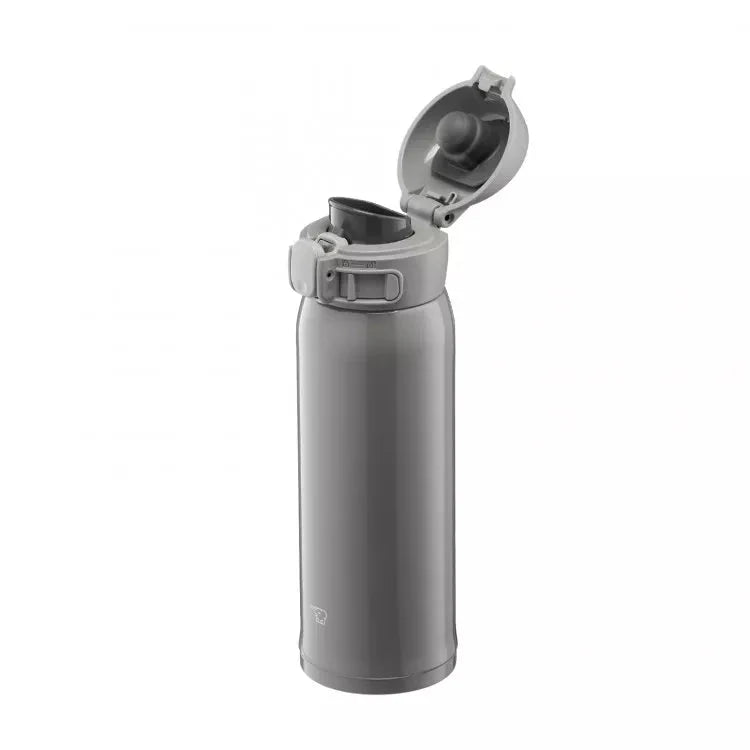 Zojirushi Stainless Steel Thermal Mug grey side view with lid closed