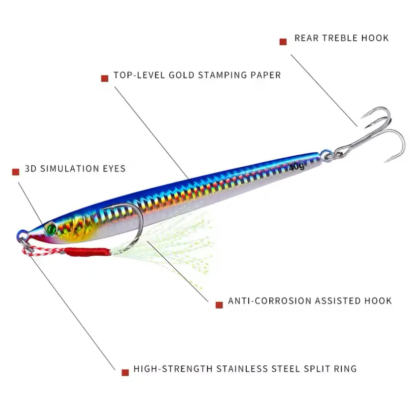 best lures for pollock fishing Blue Metal Jig Lure 40g – Pollock Catcher for Sea