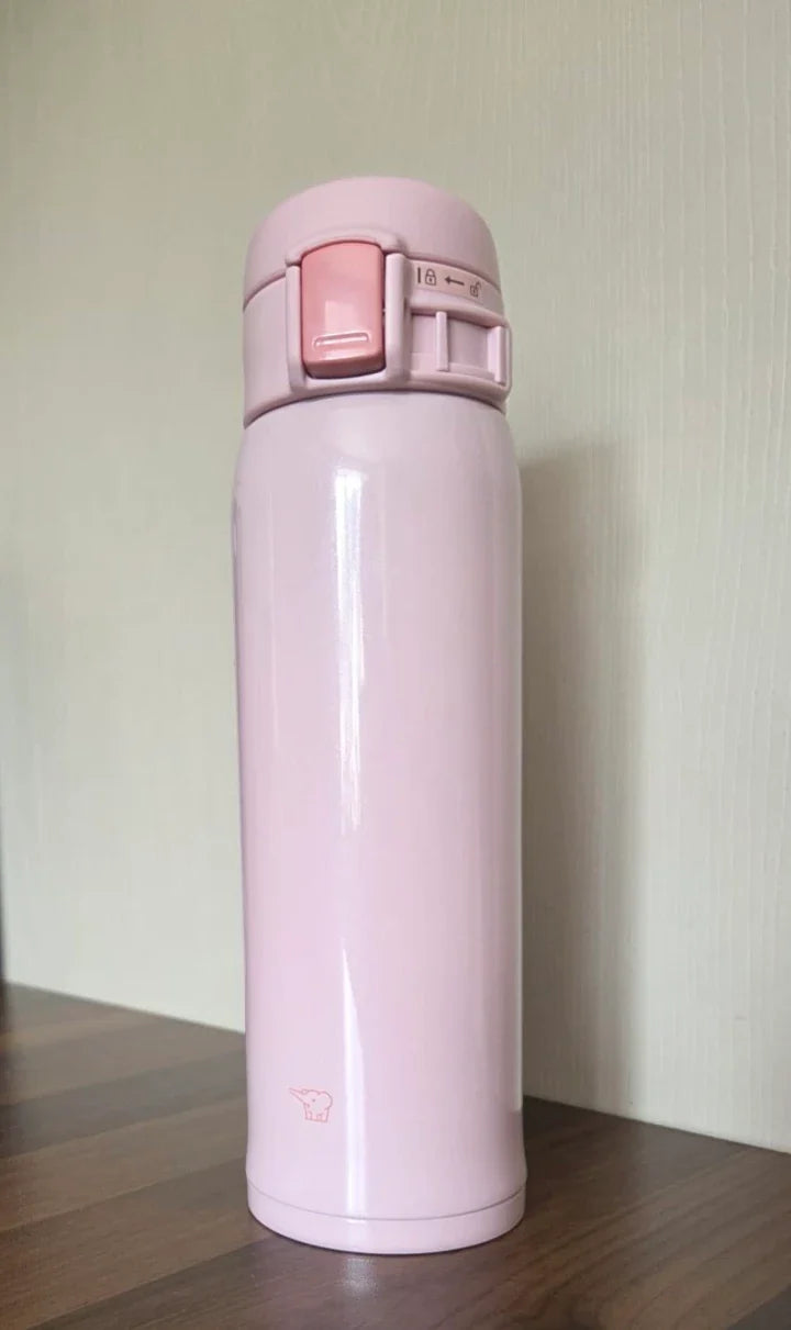 Zojirushi SM-SR pink insulated travel mug with handle accessory for carrying