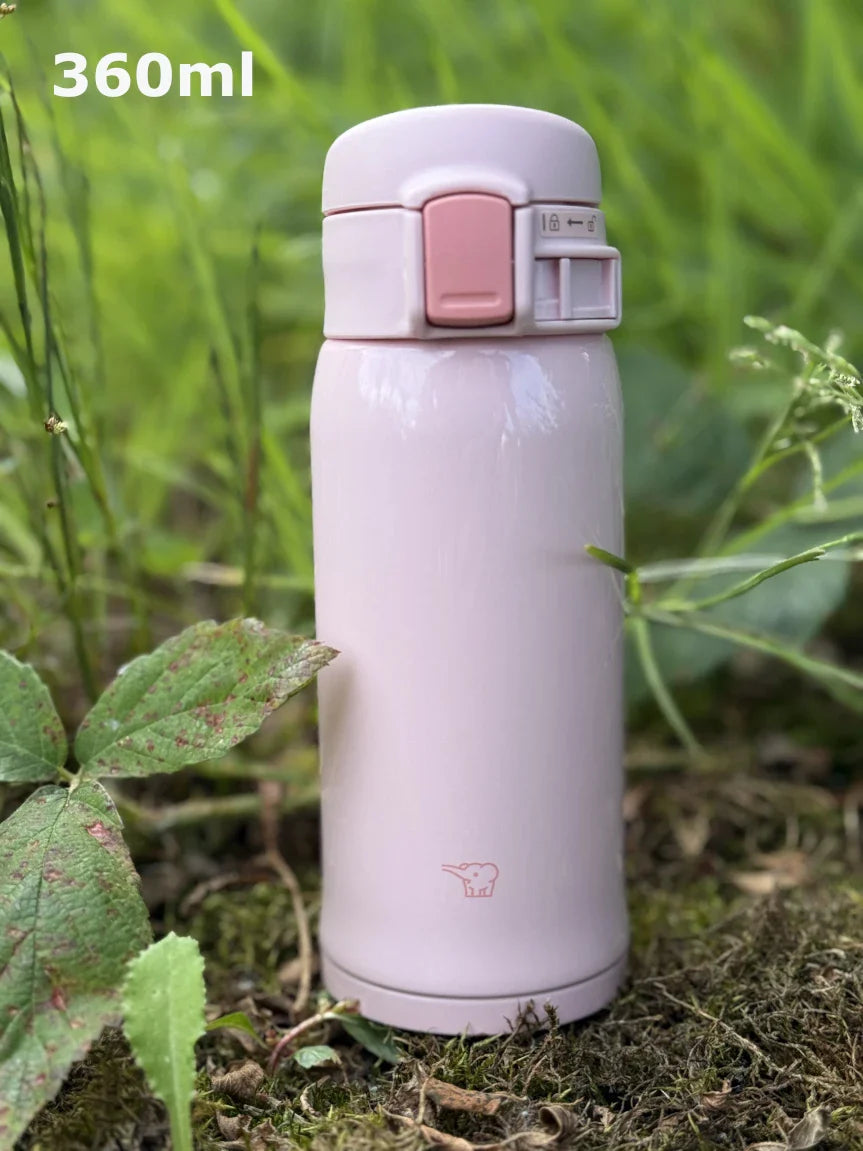 Zojirushi SM-SR pink vacuum insulated travel mug slim side view stainless steel