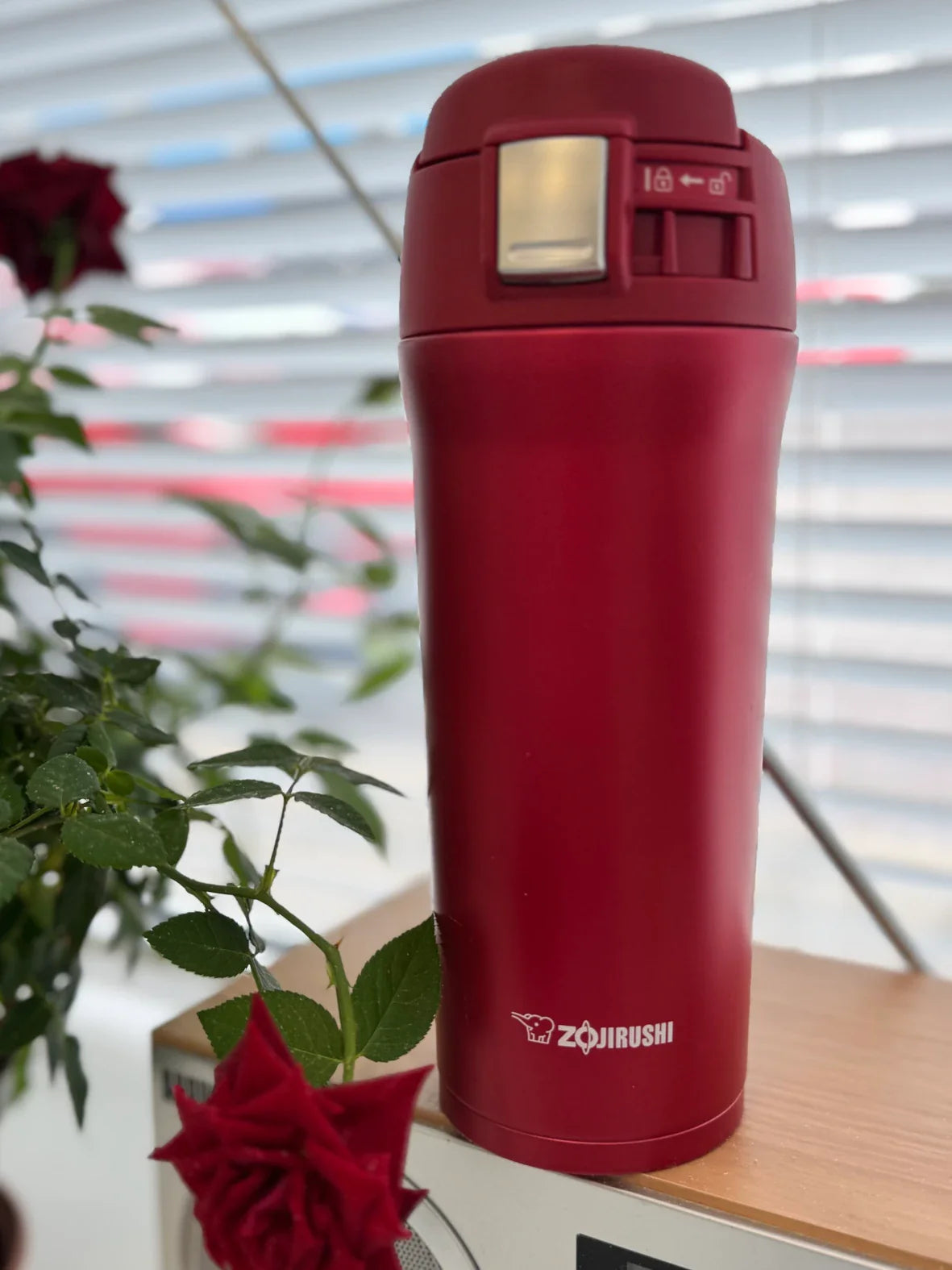 Stylish Zojirushi SM-YA48 red travel mug 480ml in everyday Irish home setting, premium thermos for hot and cold drinks