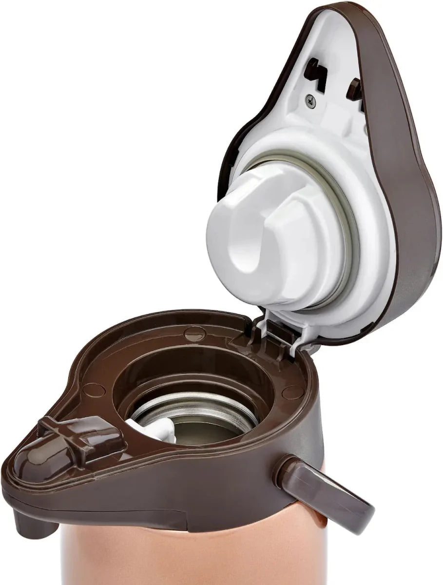 ojirushi Air Pot dispenser with open lid, hygienic design for safe hot drink serving across Ireland