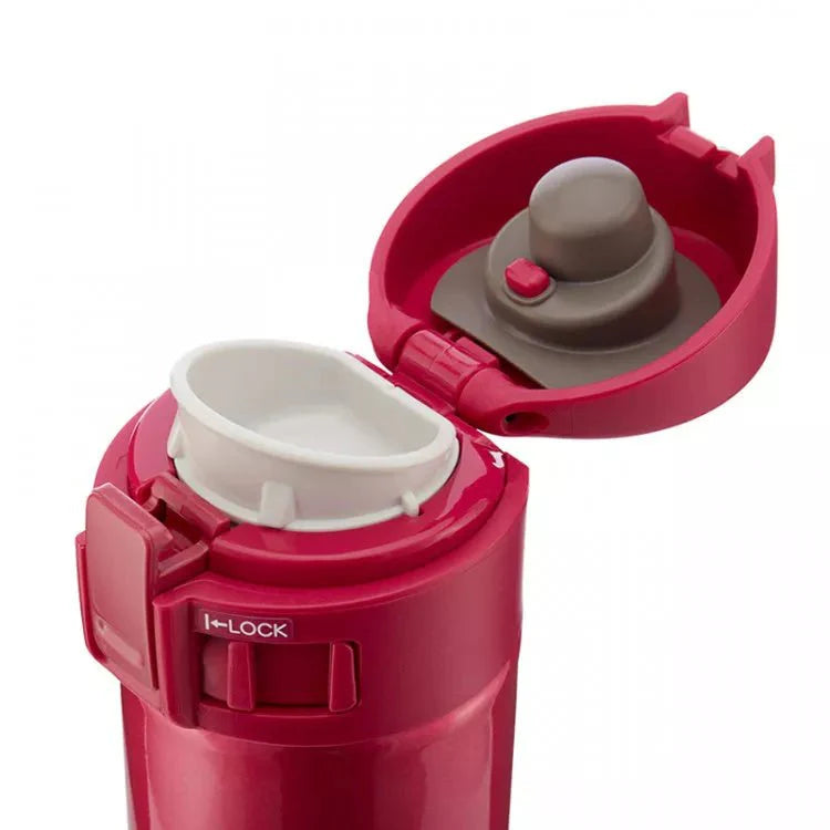 Leak-proof flip-top lid of Zojirushi SM-KHE Red stainless steel mug, hygienic and easy to clean