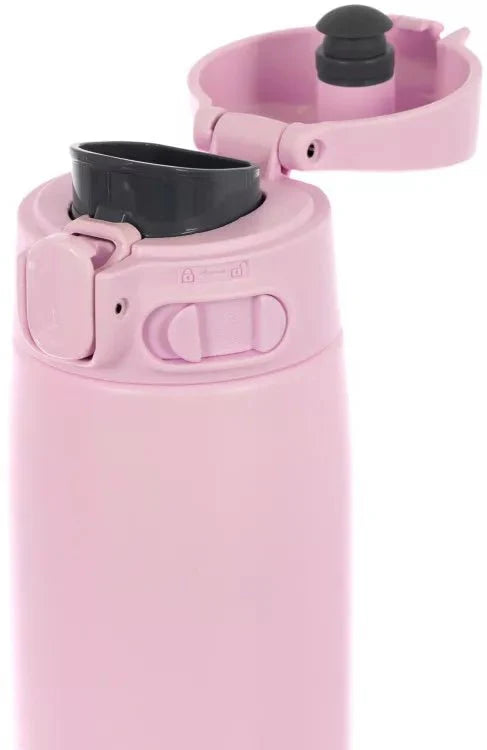 Close-up of Zojirushi logo engraved on SM-VB pink travel mug