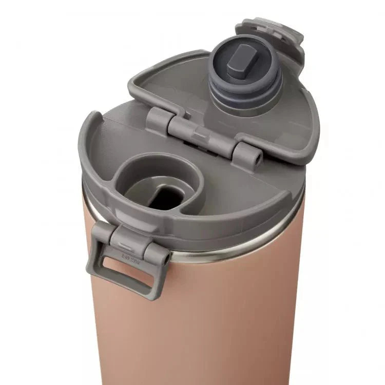 Zojirushi SX-KA Thermal Mug brown flip-top lid detail view